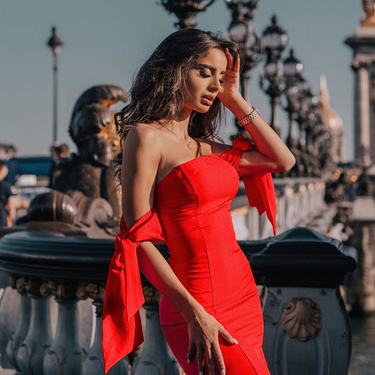 Abito Swing Lungo con Fascia e Fiocco