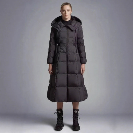 Giacca lunga casual con cappuccio in caldo piumino d'anatra bianco