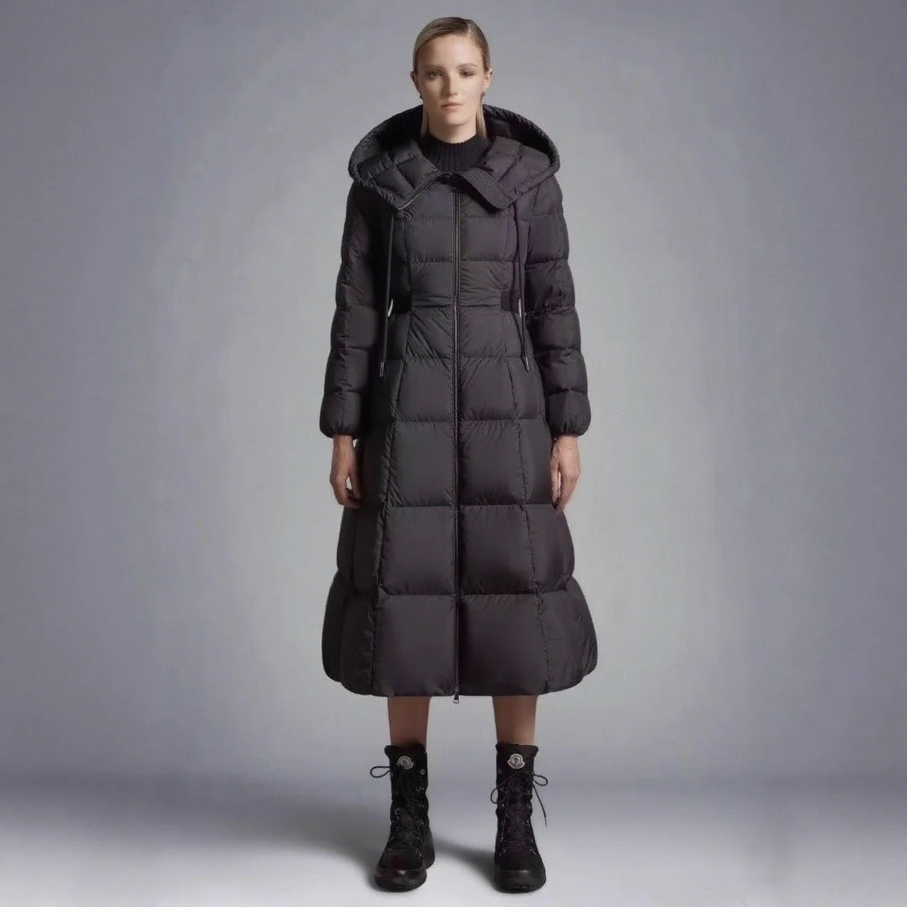 Giacca lunga casual con cappuccio in caldo piumino d'anatra bianco