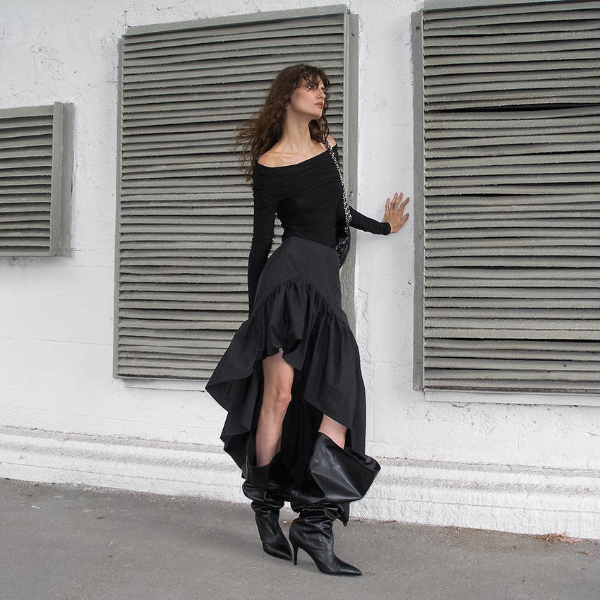 Gonna da donna in cotone con balze a vita alta e irregolare