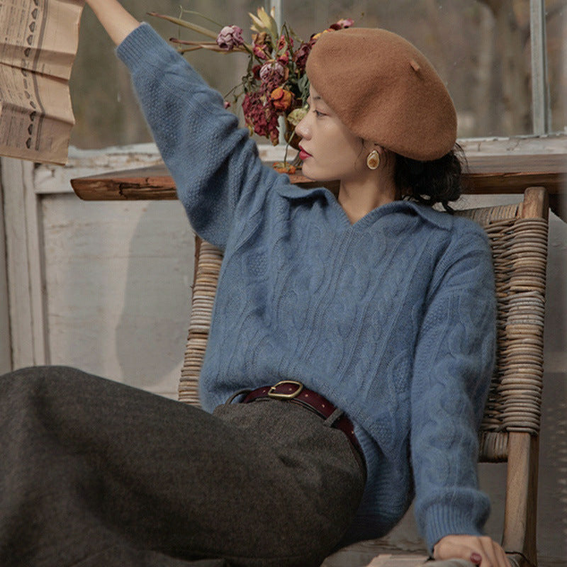 Maglione con colletto francese retrò intrecciato