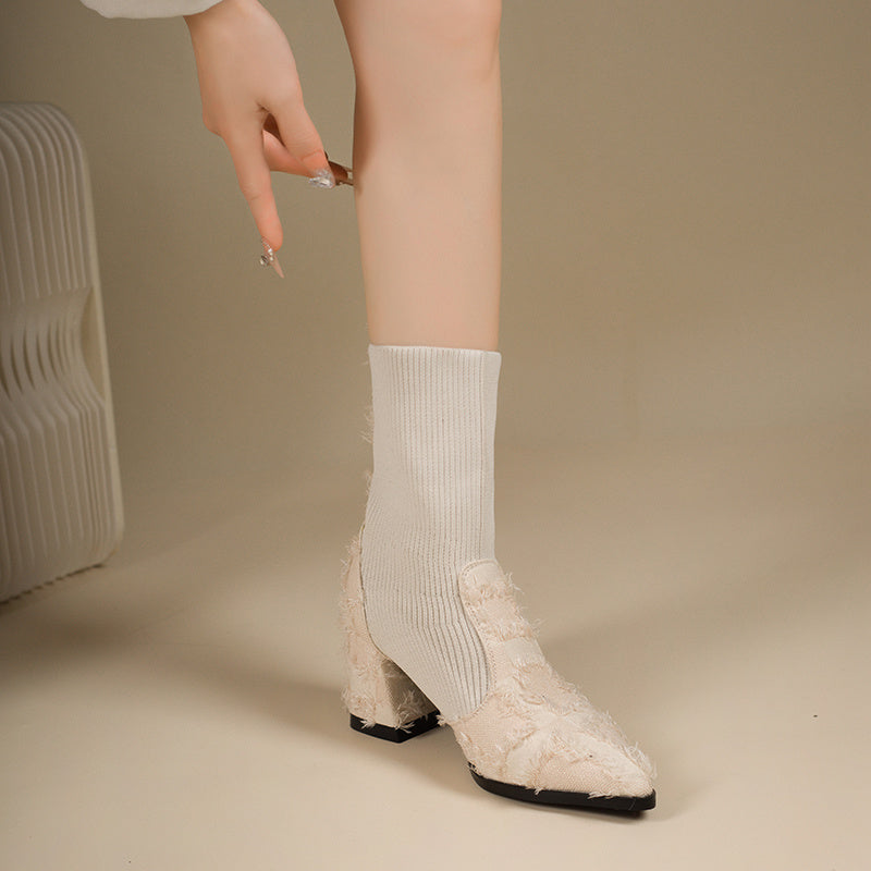 Stivali casual slip-on a punta in stile boho