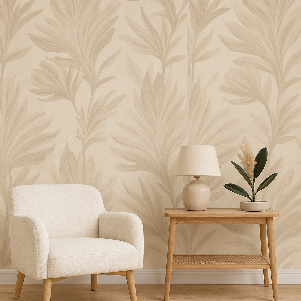 Carta da Parati con Motivo Ripetuto "Sussurri di Foglie Chiare"