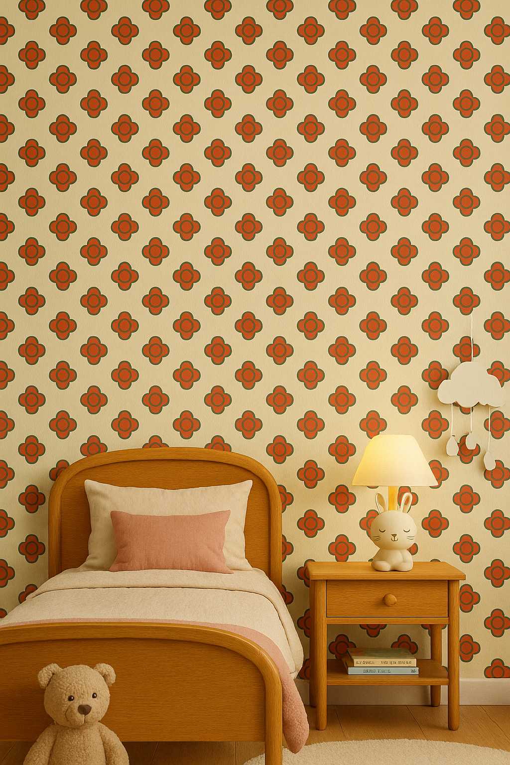 Carta da Parati con Motivo Ripetuto "Rosette Pop d’Époque"