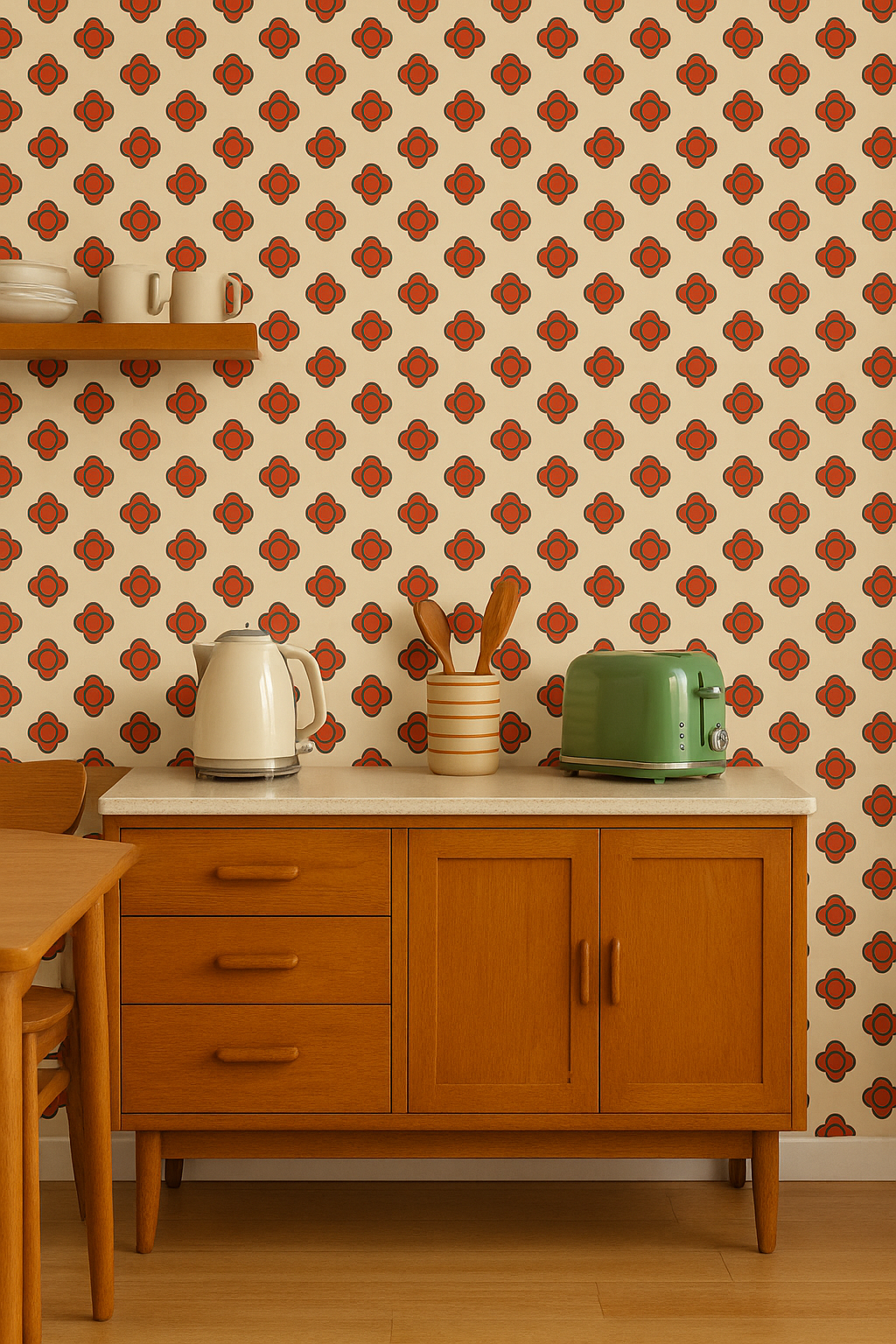 Carta da Parati con Motivo Ripetuto "Rosette Pop d’Époque"