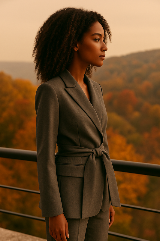 Completo giacca e pantalone, con cintura imbottita