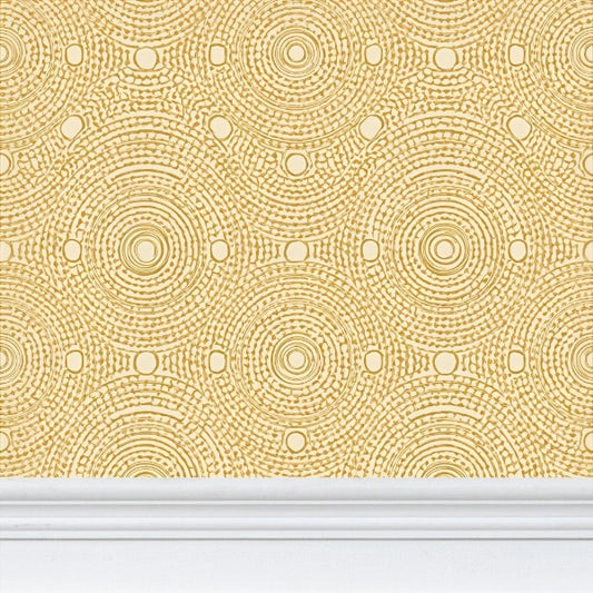 Carta da Parati con Motivo Ripetuto "Cerchi di Luce Dorata"