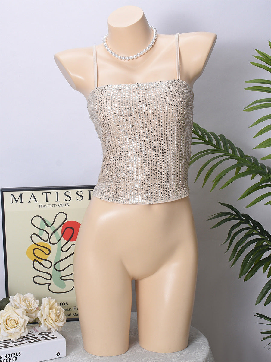 Top con spallina posteriore regolabile di paillettes