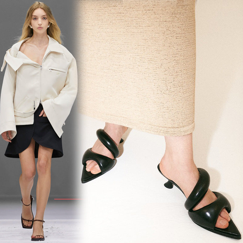 Sandali a punta in microfibra con fodera in pelle ovina