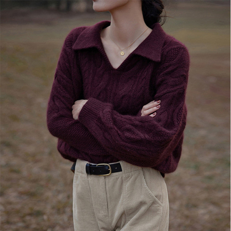 Maglione con colletto francese retrò intrecciato