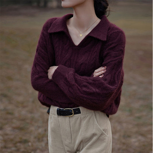 Maglione con colletto francese retrò intrecciato