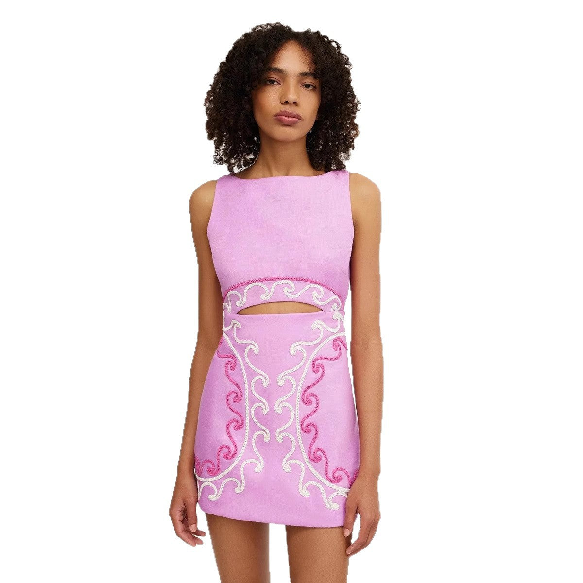 Abito rosa midi senza maniche con linea elegante