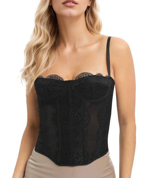 Top con corsetto bustier in pizzo con cinturino regolabile