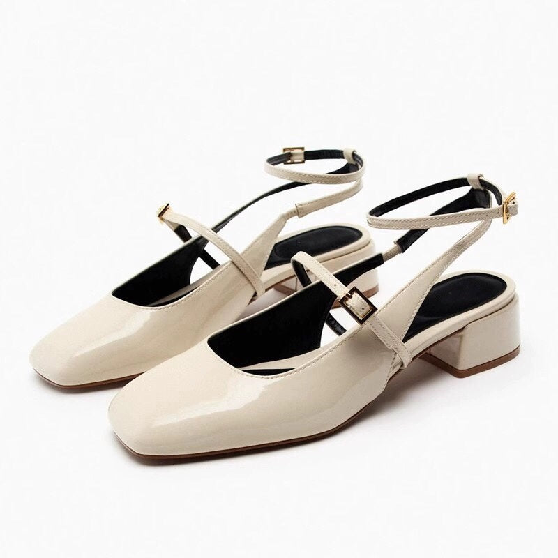 Scarpe con tacco a blocco e punta tonda in PU