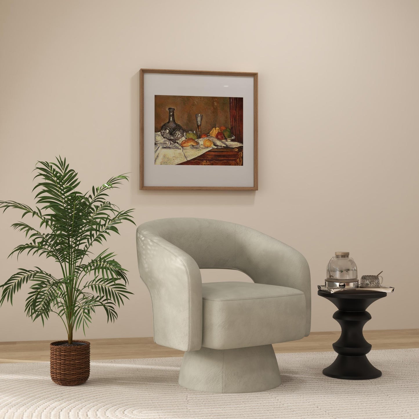 Moderna poltrona girevole in velluto a botte – Poltrona girevole a 360° con braccioli rotondi