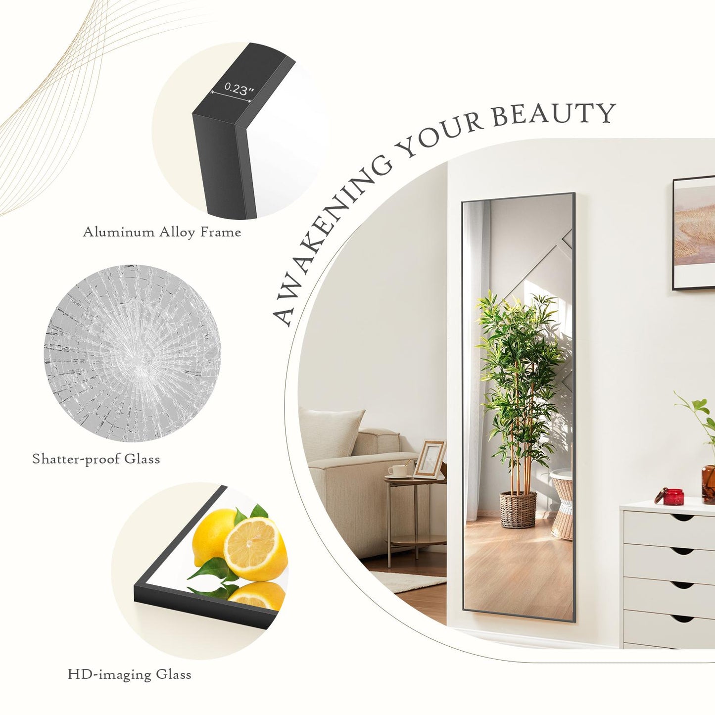 Specchio a figura intera, rettangolare da terra o da parete