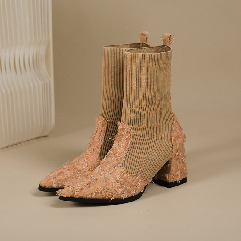 Stivali casual slip-on a punta in stile boho