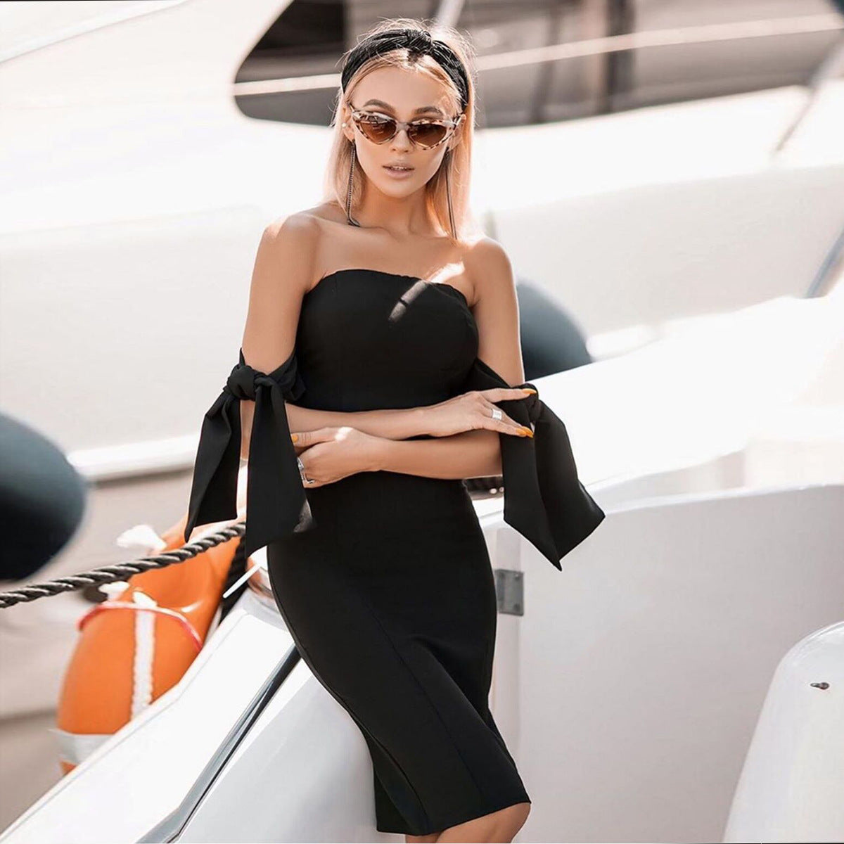 Abito Swing Lungo con Fascia e Fiocco