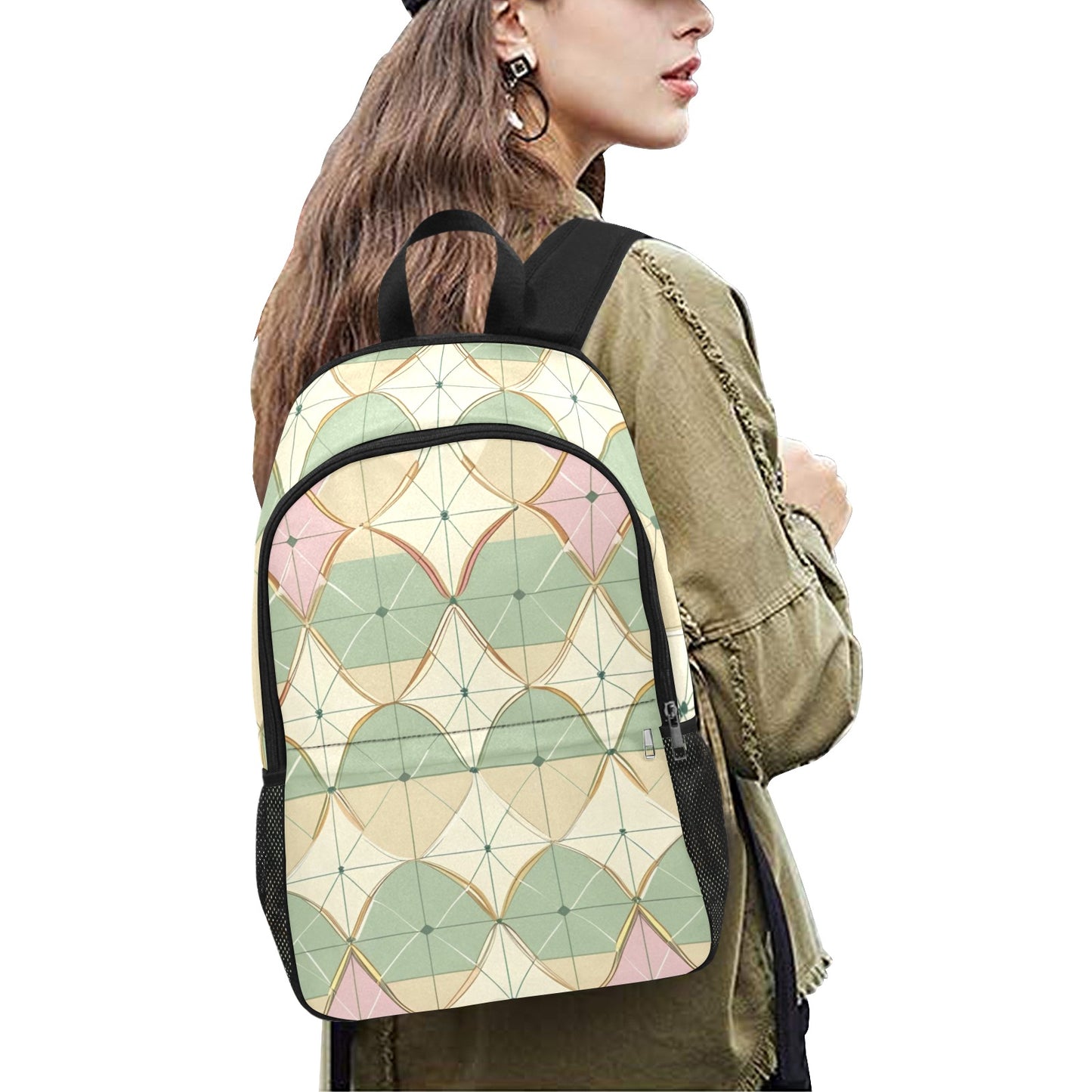 Zaino casual unisex con stampa integrale e tasche laterali in rete