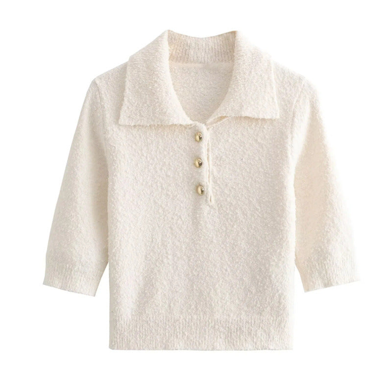 Maglione elegante con risvolto e maniche a gomito