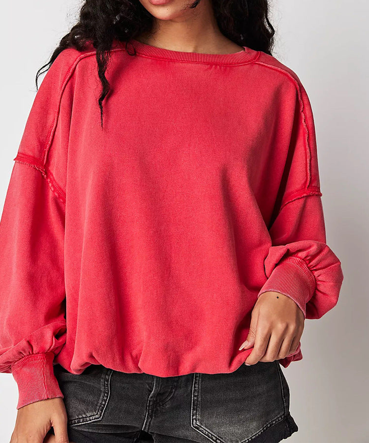 Felpa oversize streetwear a maniche lunghe con bordi grezzi