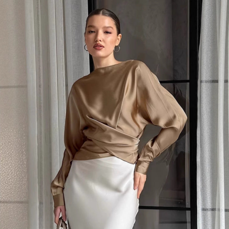 Top girocollo da donna in raso