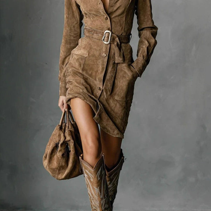 Abito camicetta a maniche lunghe con cintura