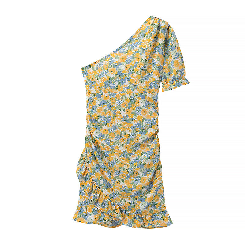 Abito A-line stampato senza spalline con una manica a 3/4