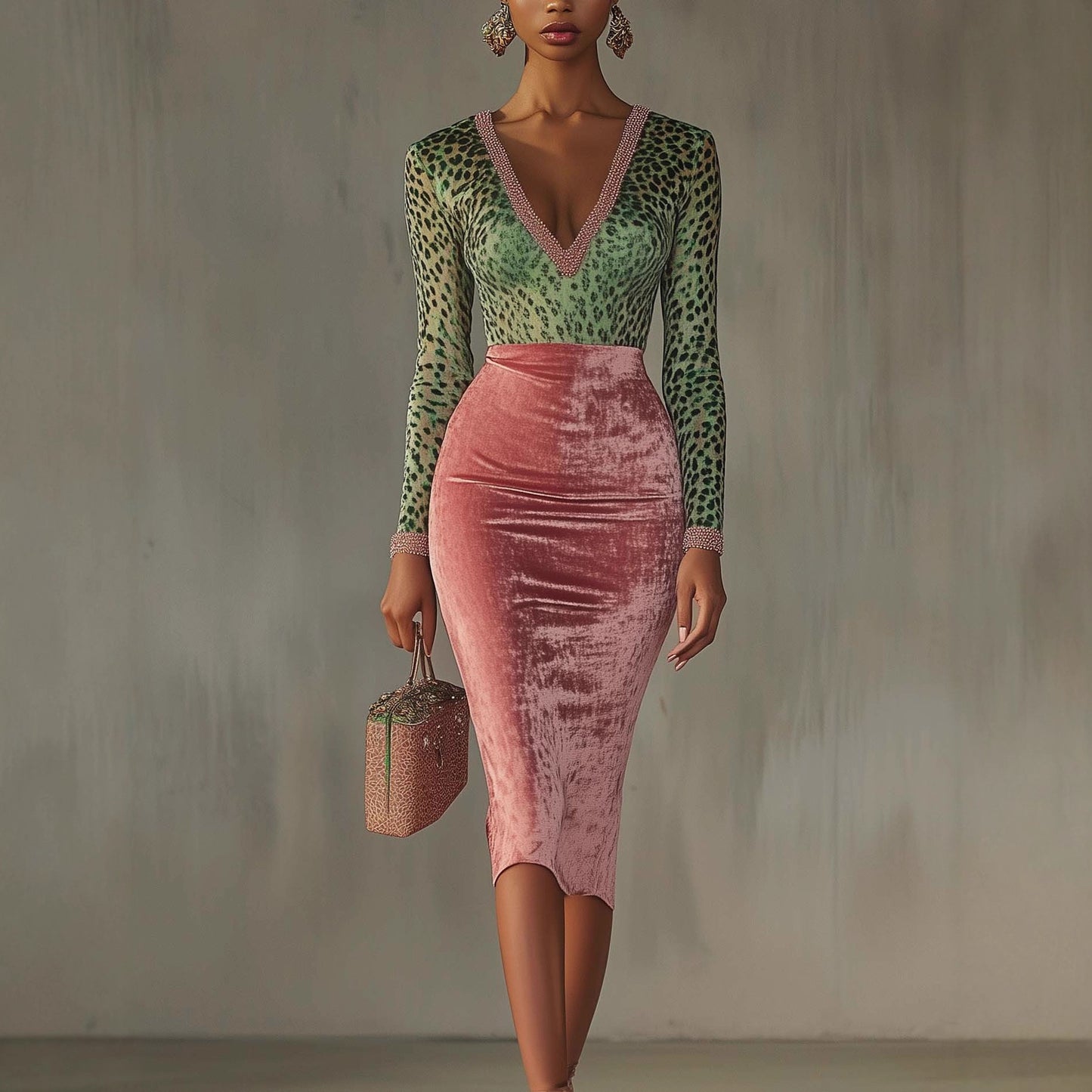 Gonna a sirena a vita alta in velluto lucido ed elasticizzato