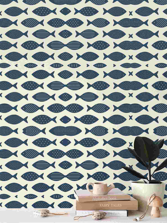 Carta da Parati con Motivo Ripetuto "Silenzio Blu in Movimento"