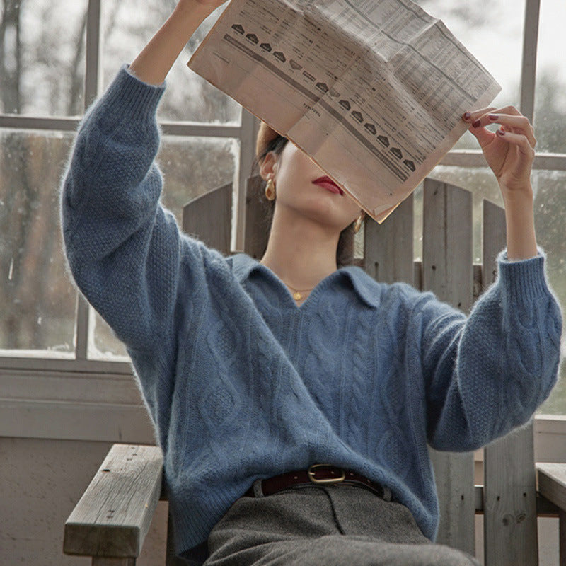 Maglione con colletto francese retrò intrecciato