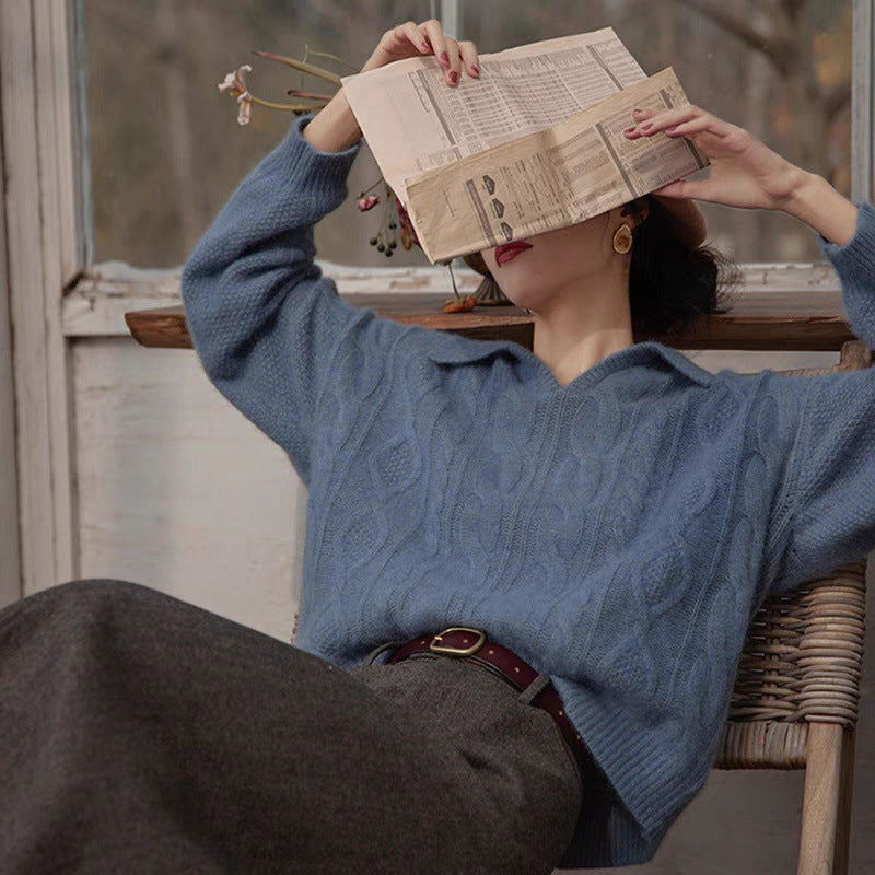 Maglione con colletto francese retrò intrecciato