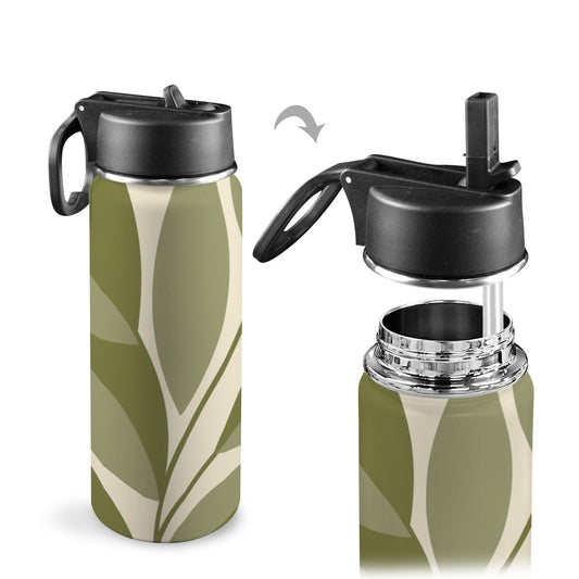 Borraccia con foglie geometriche eleganti – 18oz con tappo a cannuccia