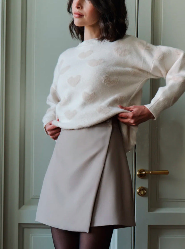 Minigonna Asimmetrica in Poliestere con Bottoni