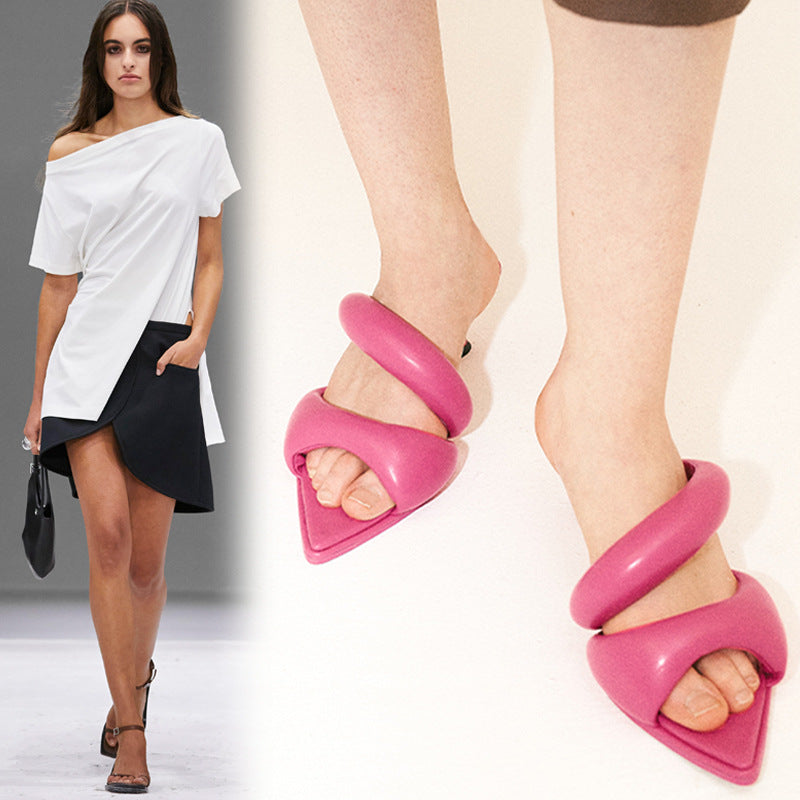 Sandali a punta in microfibra con fodera in pelle ovina