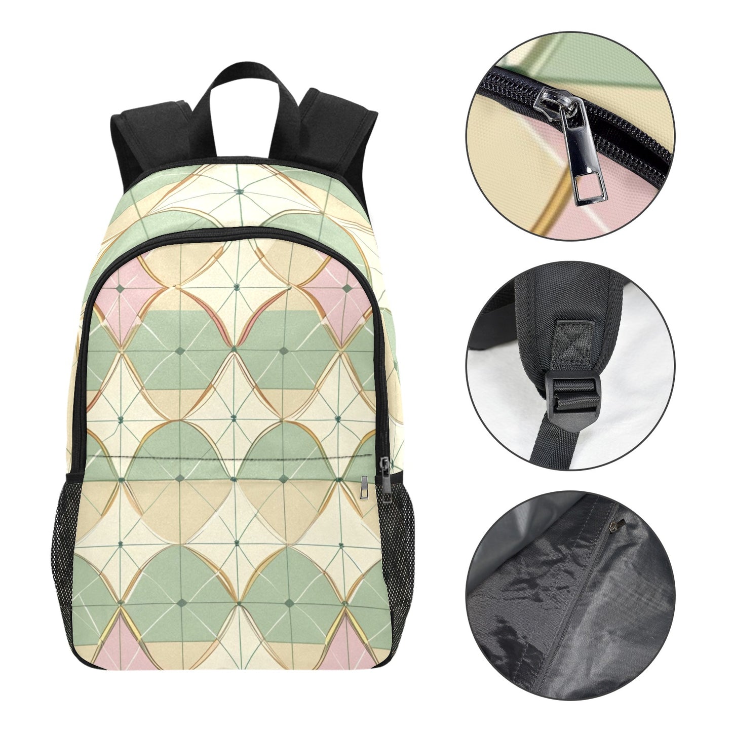 Zaino casual unisex con stampa integrale e tasche laterali in rete