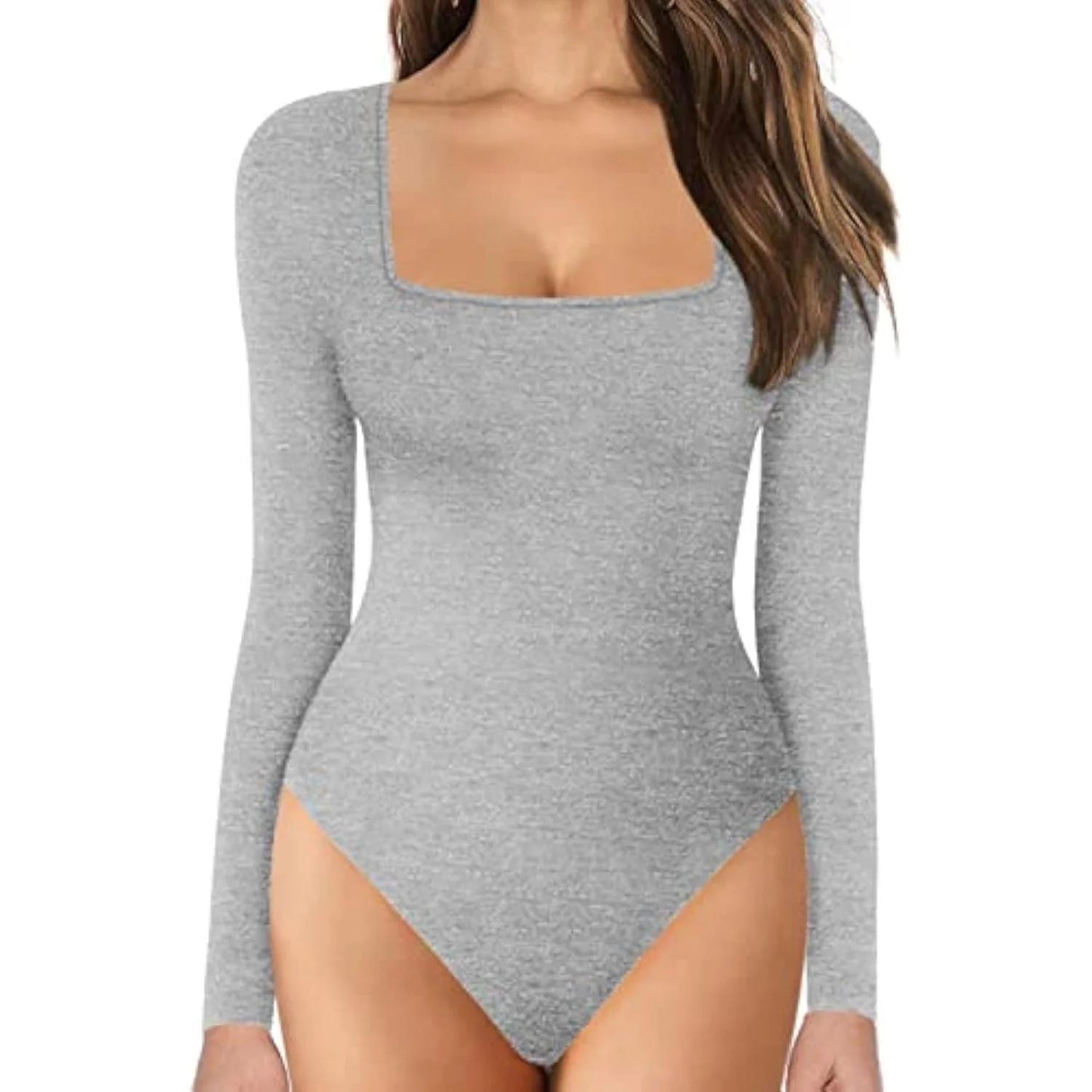 Body con scollo quadrato e maniche lunghe