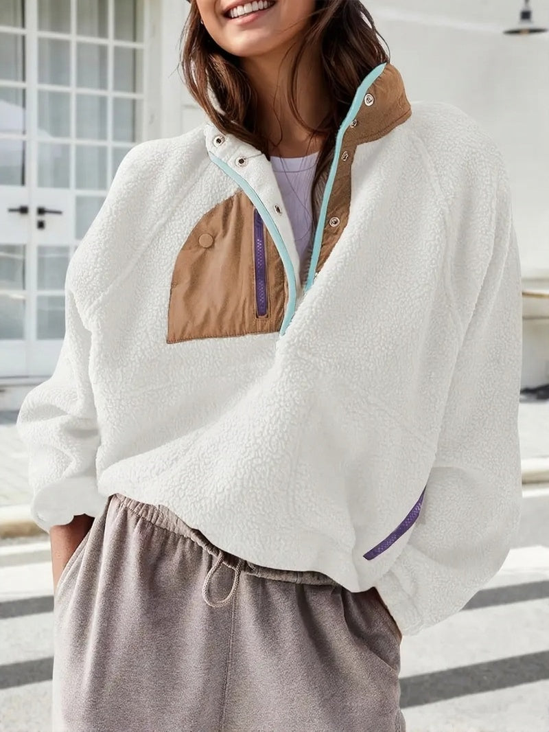 Felpa in pile con collo alto e tasca con cerniera