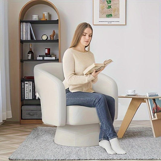 Moderna poltrona girevole in velluto a botte – Poltrona girevole a 360° con braccioli rotondi