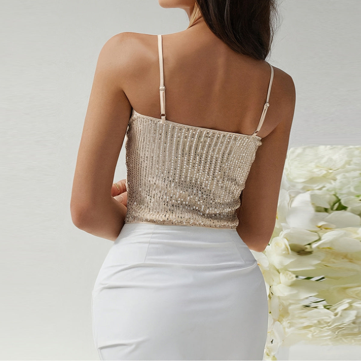 Top con spallina posteriore regolabile di paillettes