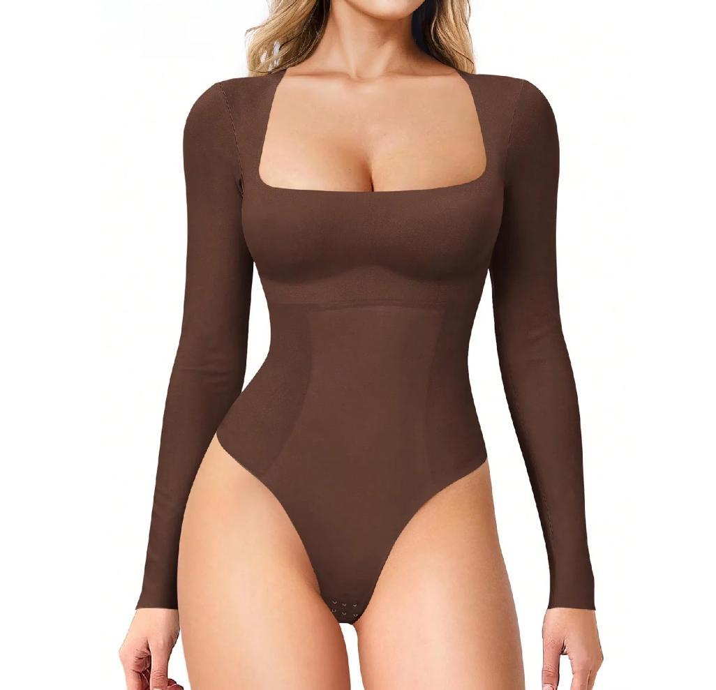 Body con scollo quadrato e maniche lunghe