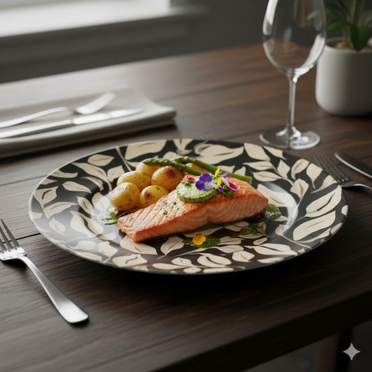 “Piatto in ceramica Fiori d’Inchiostro – FEI ADLER Black Elegance”