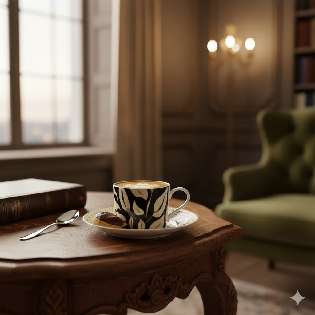 “Tazzina & Piattino Notte Botanica – FEI ADLER Luxury Coffee Set”